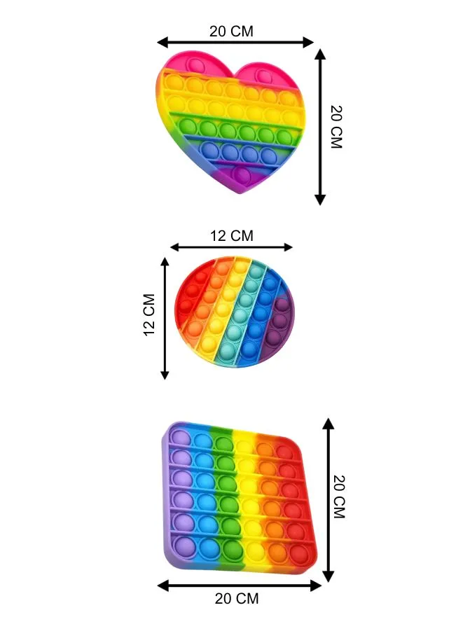 3-Pack Silicone Pop It Push Bubbles Sensory Toy Set - Shapes: Heart, Square, and Round