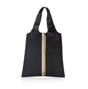 Carryall Tote Bag with Pocket in Black with Silver & Gold Stripes