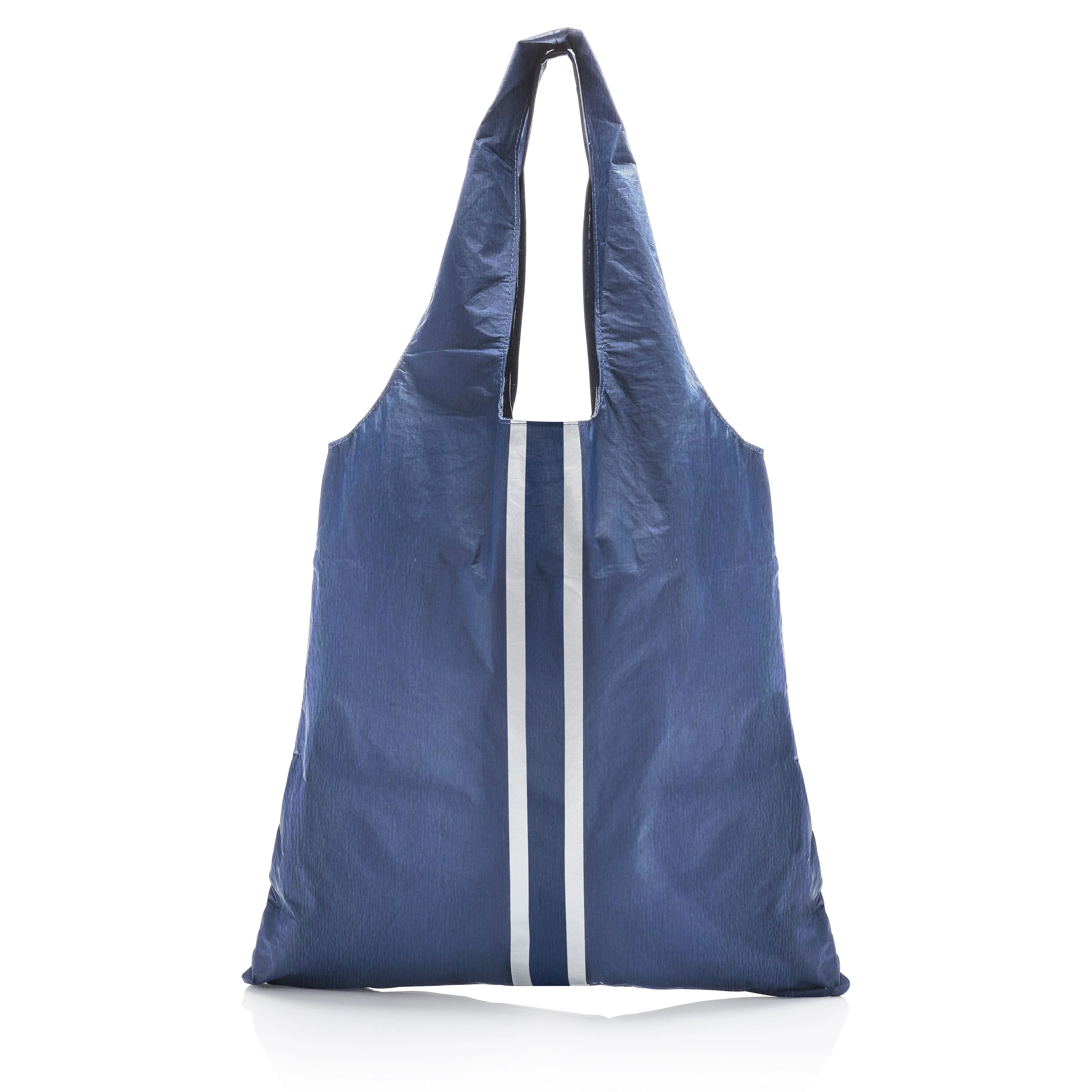 Carryall Tote Bag with Pocket in Shimmer Navy Blue with Silver Stripes