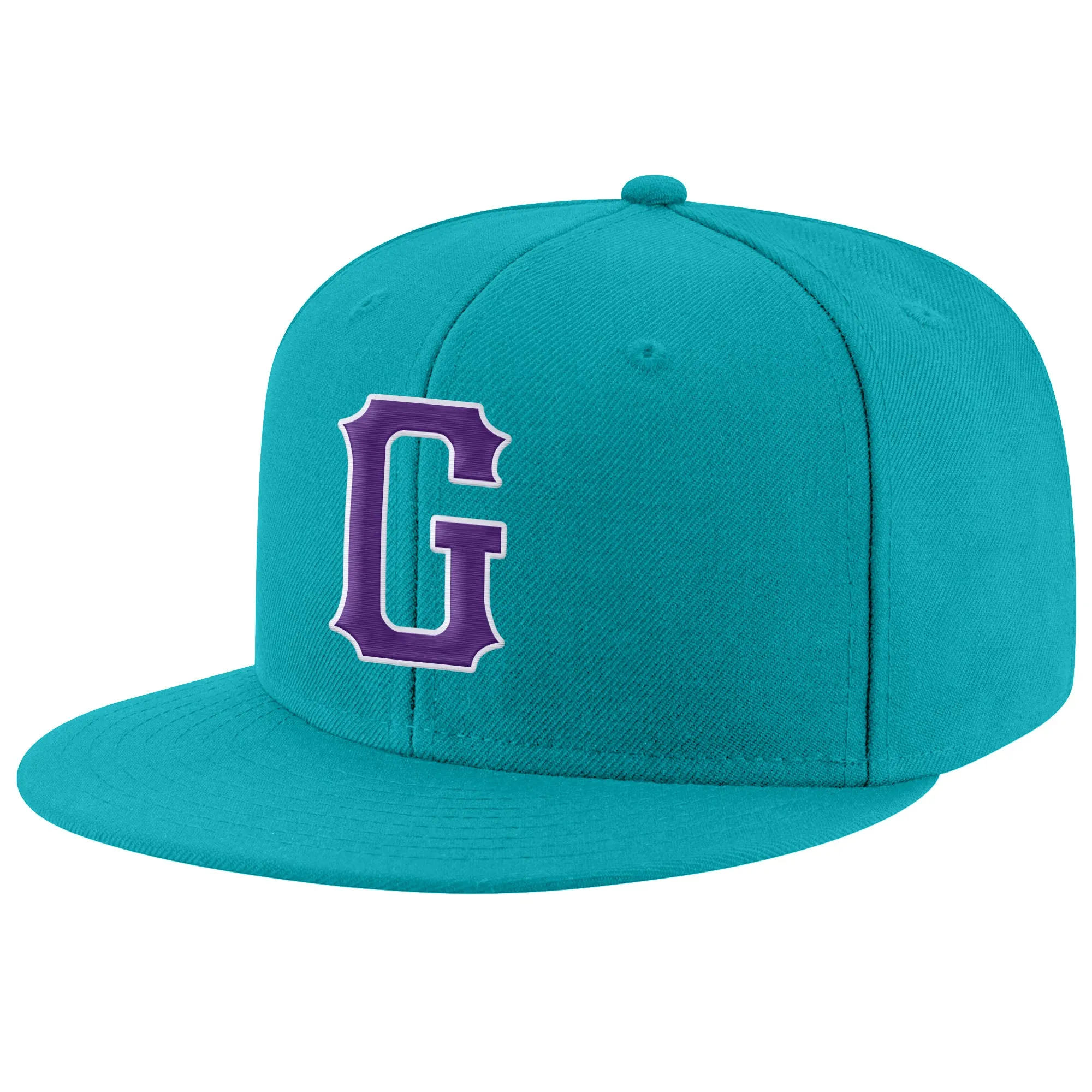 Custom Aqua Purple-White Stitched Adjustable Snapback Hat