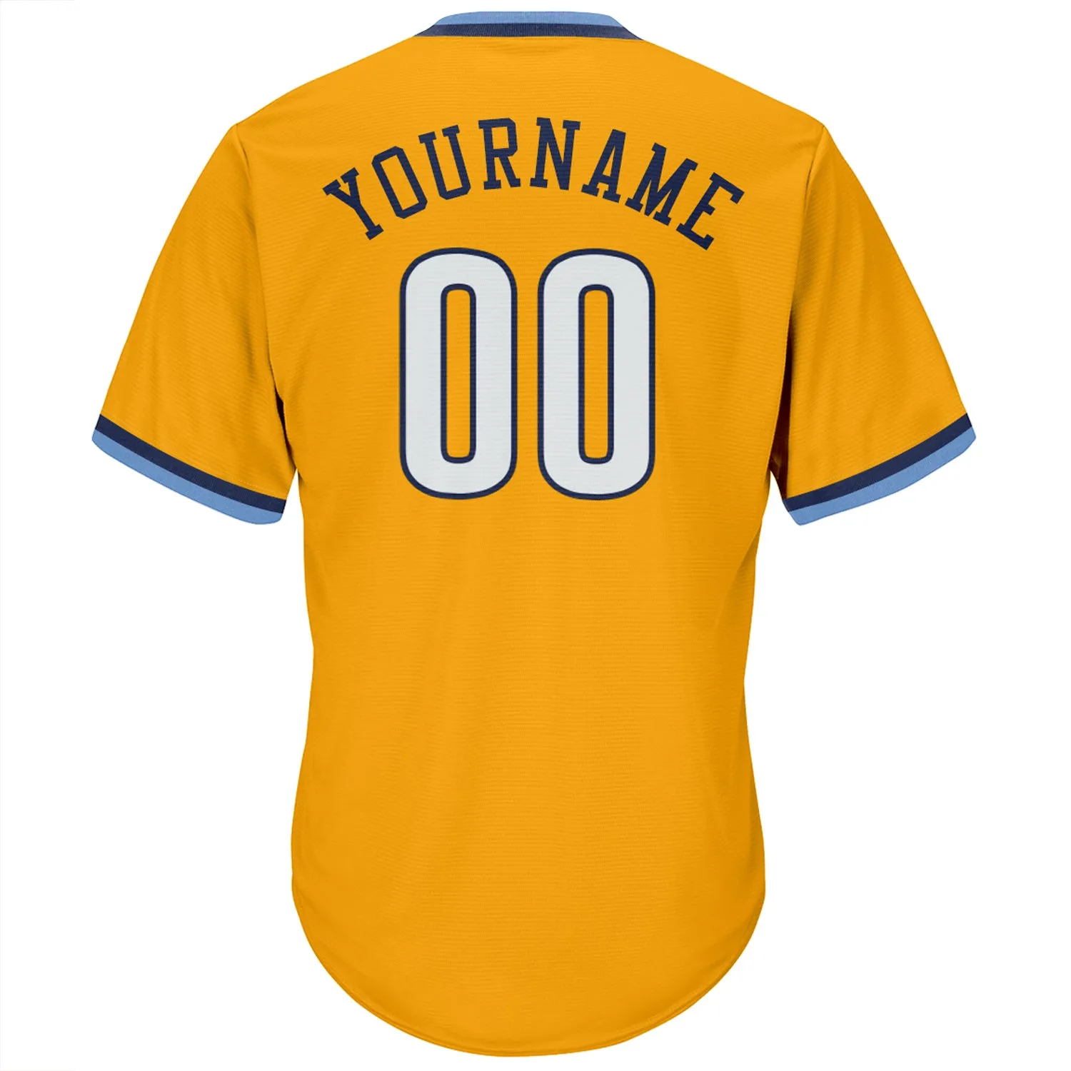 Custom Gold White-Navy Authentic Throwback Rib-Knit Baseball Jersey Shirt