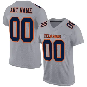 Custom Gray Navy-Orange Mesh Authentic Football Jersey