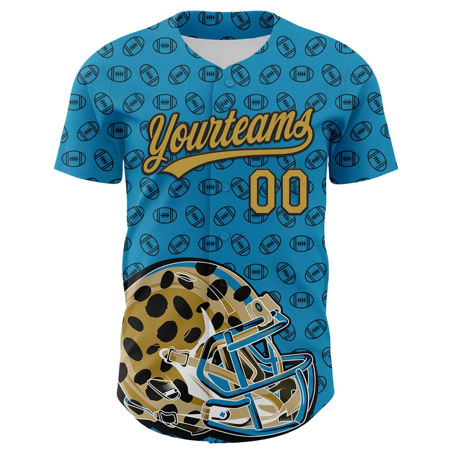 Custom Panther Blue Old Gold-Black 3D Pattern Design Football Jaguar Helmet And Ball Authentic Baseball Jersey