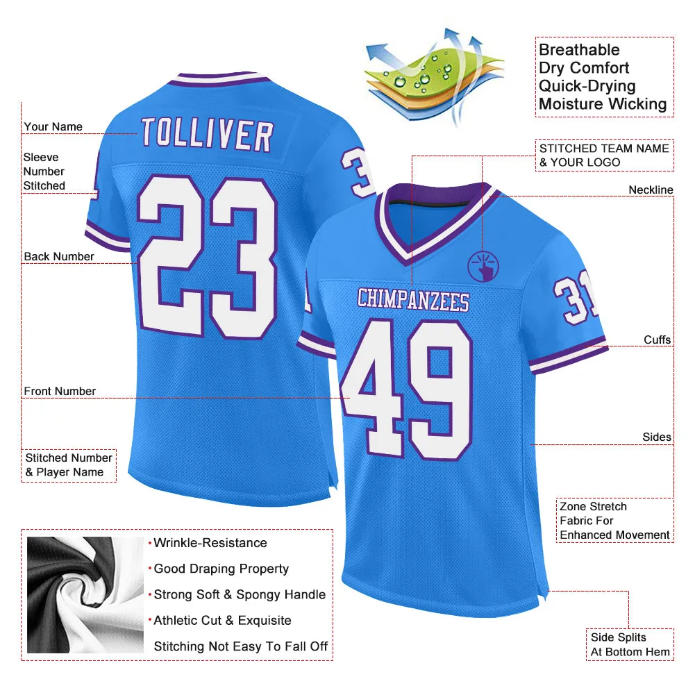 Custom Powder Blue White-Purple Mesh Authentic Throwback Football Jersey