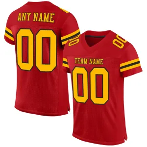 Custom Red Gold-Black Mesh Authentic Football Jersey