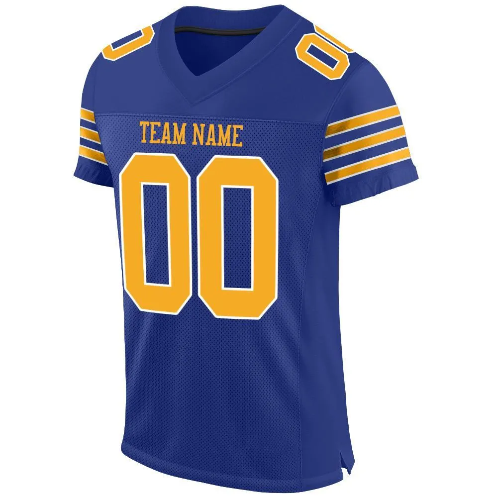 Custom Royal Gold-White Mesh Authentic Football Jersey