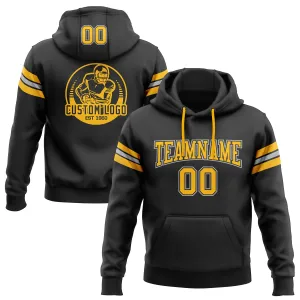 Custom Stitched Black Gold-Gray Football Pullover Sweatshirt Hoodie