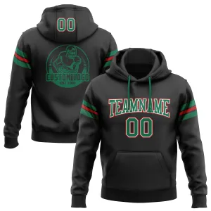 Custom Stitched Black Kelly Green-Red Football Pullover Sweatshirt Hoodie