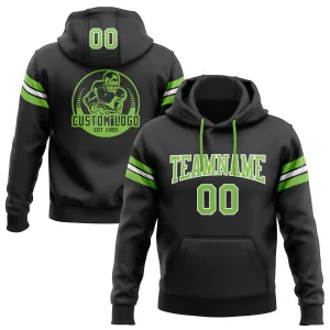 Custom Stitched Black Neon Green-White Football Pullover Sweatshirt Hoodie