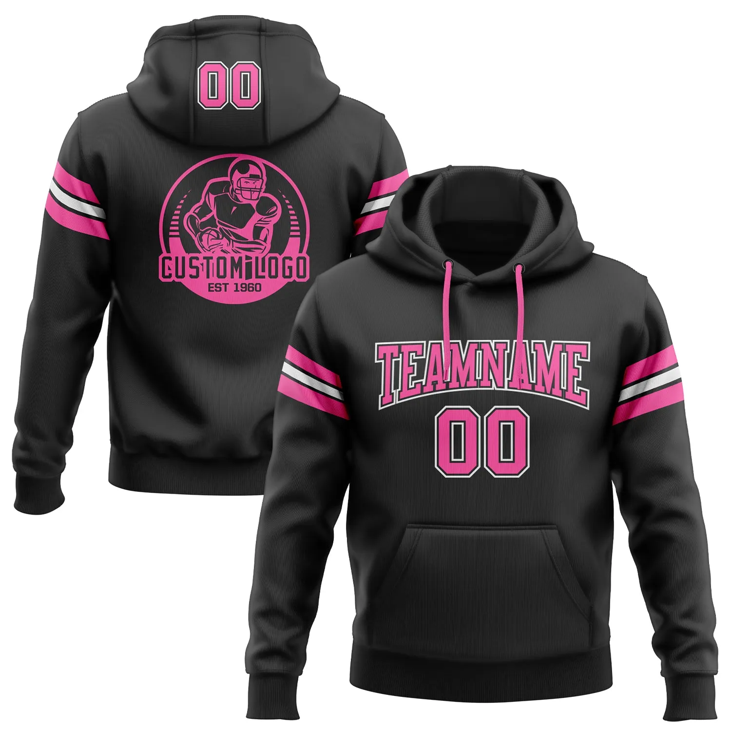 Custom Stitched Black Pink-White Football Pullover Sweatshirt Hoodie