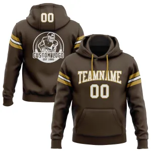 Custom Stitched Brown White-Old Gold Football Pullover Sweatshirt Hoodie