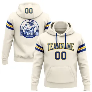 Custom Stitched Cream Royal-Yellow Football Pullover Sweatshirt Hoodie