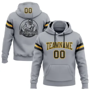 Custom Stitched Gray Black-Gold Football Pullover Sweatshirt Hoodie