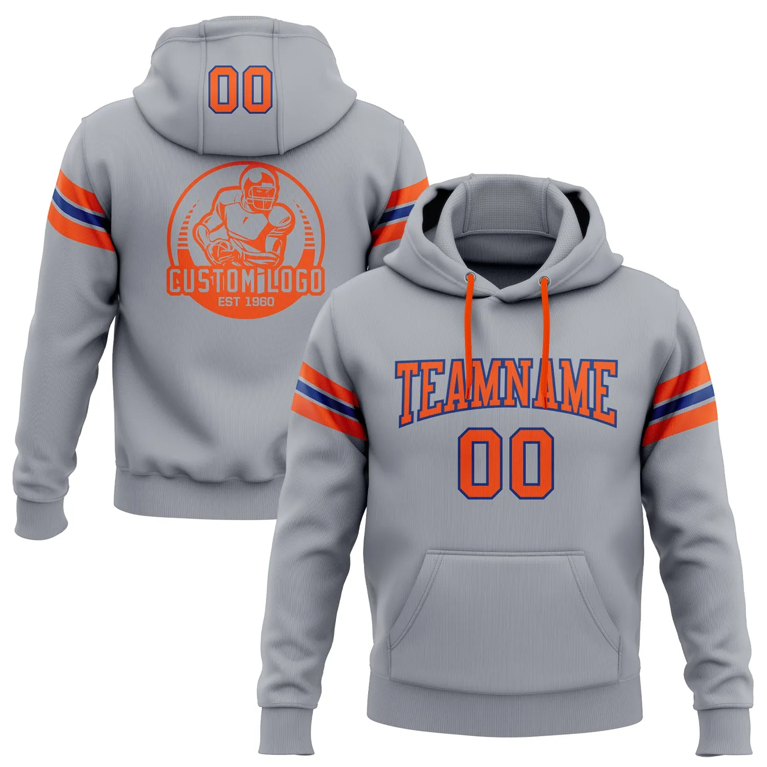 Custom Stitched Gray Orange-Royal Football Pullover Sweatshirt Hoodie