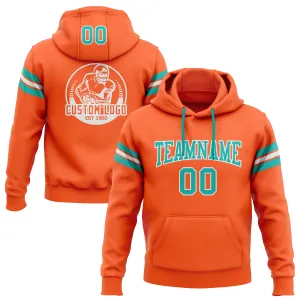 Custom Stitched Orange Aqua-White Football Pullover Sweatshirt Hoodie