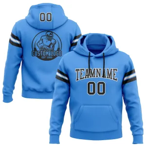 Custom Stitched Powder Blue Black-White Football Pullover Sweatshirt Hoodie