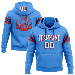 Custom Stitched Powder Blue White Royal-Red Football Pullover Sweatshirt Hoodie