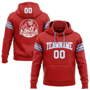 Custom Stitched Red White-Light Blue Football Pullover Sweatshirt Hoodie