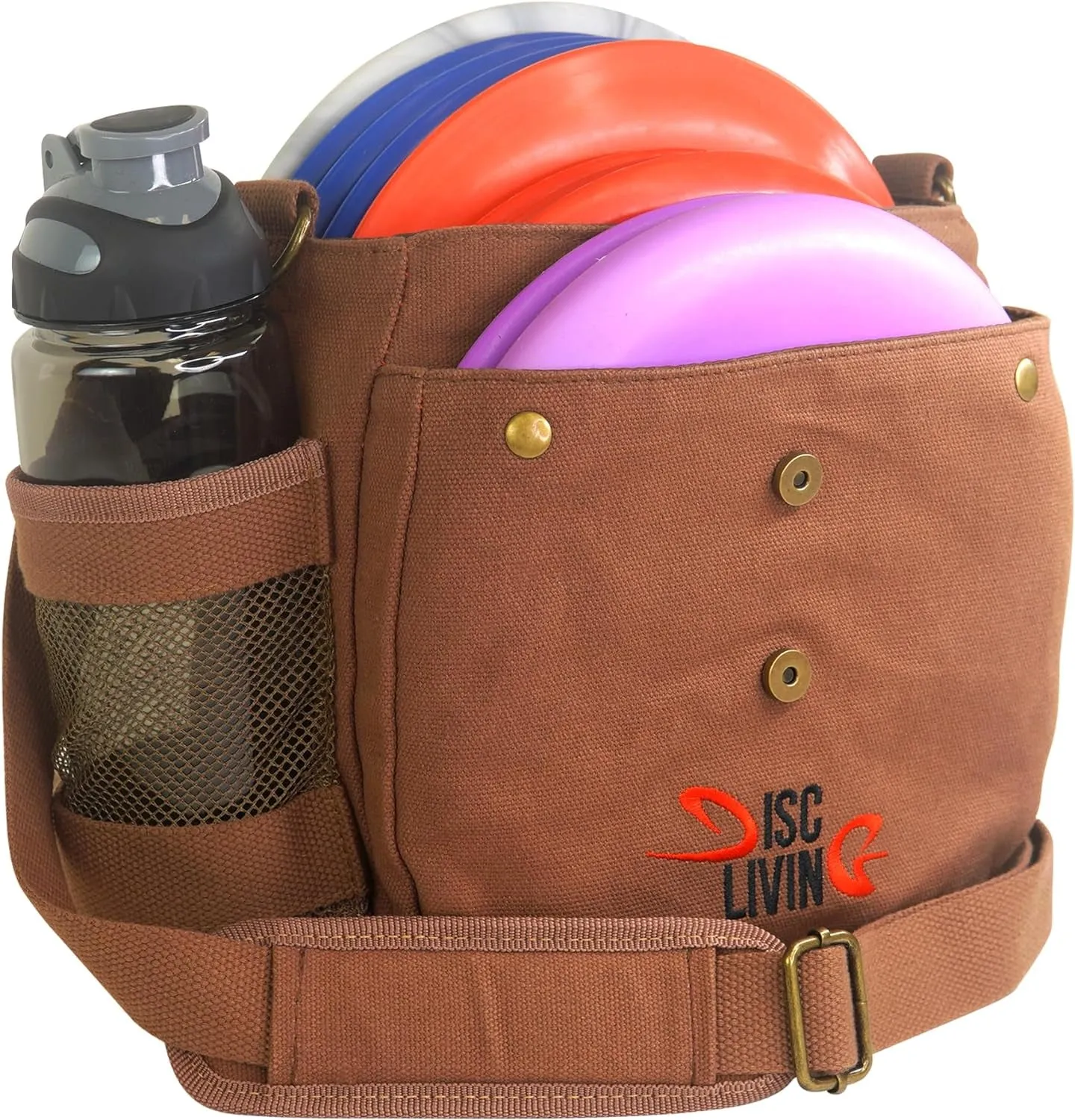 Disc Golf Bag | Frisbee Golf Bag | Easy to Carry | Lightweight Fits up to 10 Discs | 16 Oz Waxed Canvas Sturdy Design | Belt Loop | Double Button Design | Bottle Holder