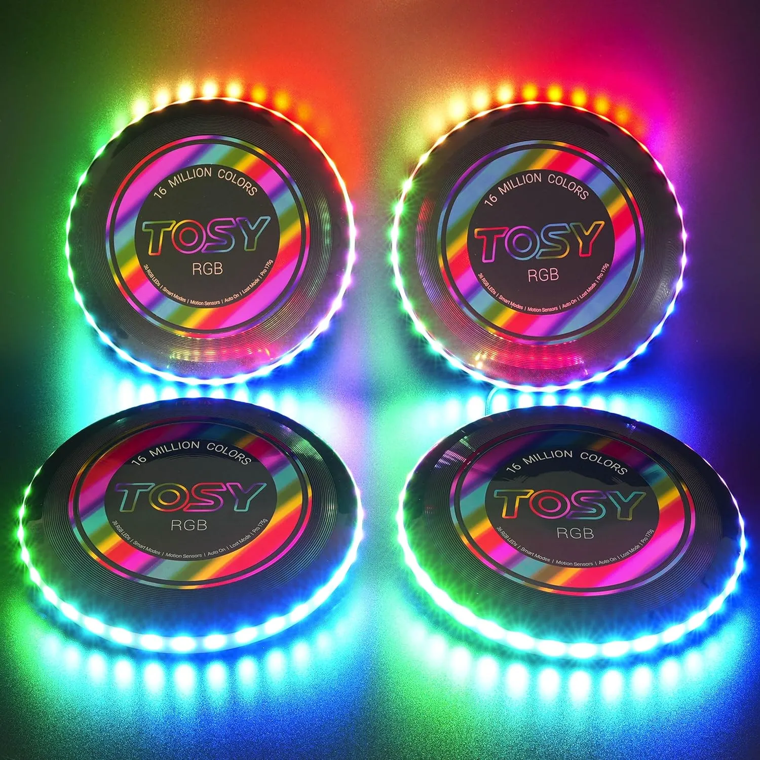 ITEM# 0199   Flying Disc - 16 Million Color RGB or 36 or 360 LEDs, Extremely Bright, Smart Modes, Auto Light Up, Rechargeable, Cool Fun 175g frisbee (Watch Video)