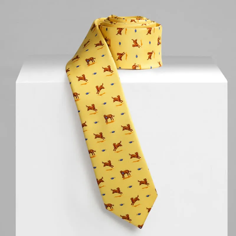 Men's Yellow Dog And Frisbee Necktie