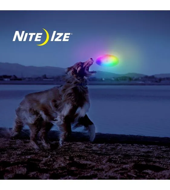 Nite Ize FlashFlight Dog Discuit Flying Disc Soft-Touch LED Frisbee Fetch Toy