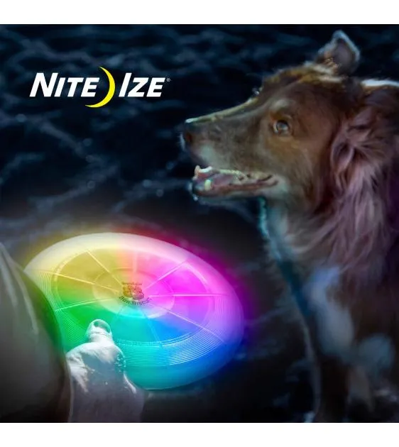 Nite Ize FlashFlight Dog Discuit Flying Disc Soft-Touch LED Frisbee Fetch Toy