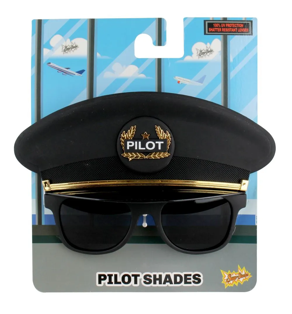 Sun-Staches Black Cap Pilot Shades, Kids Costume Sunglasses Party Favors UV400